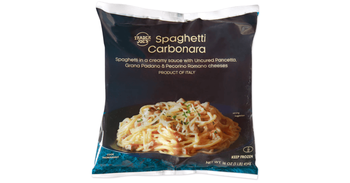 Spaghetti Carbonara frozen bag from Trader Joe's