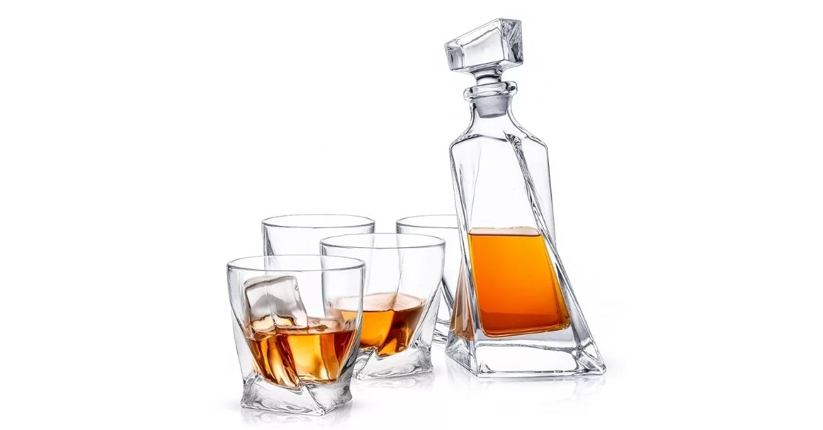 JoyJolt Carina Whiskey 5-Piece Crystal Decanter Set