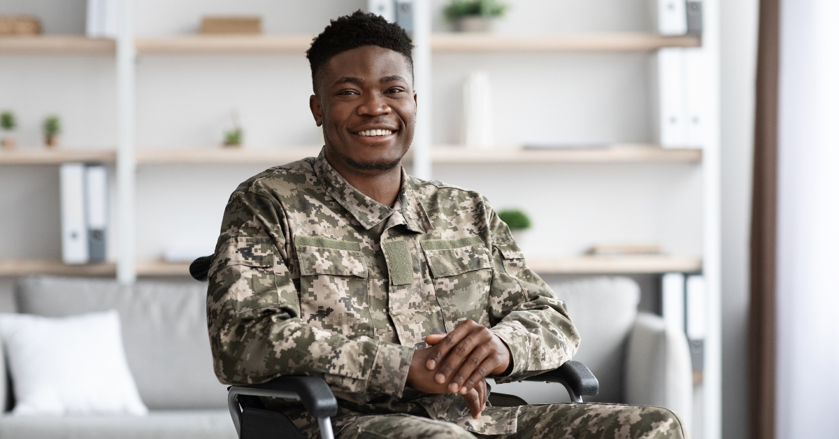 military man sitting in wheelchair