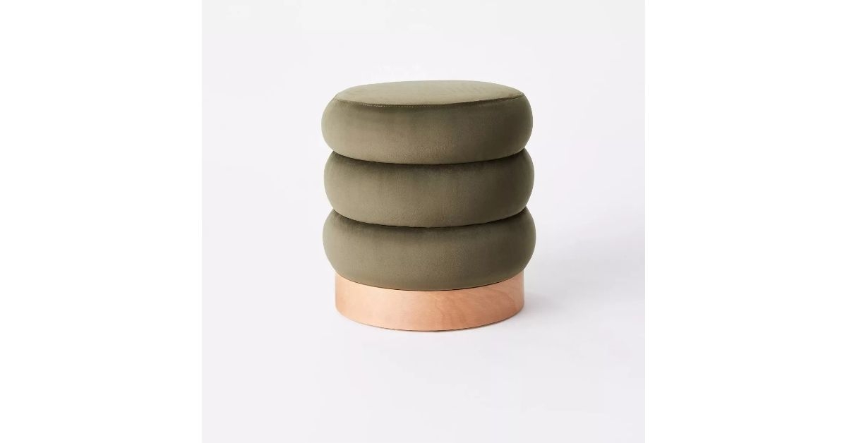 tufted ottoman with wood base