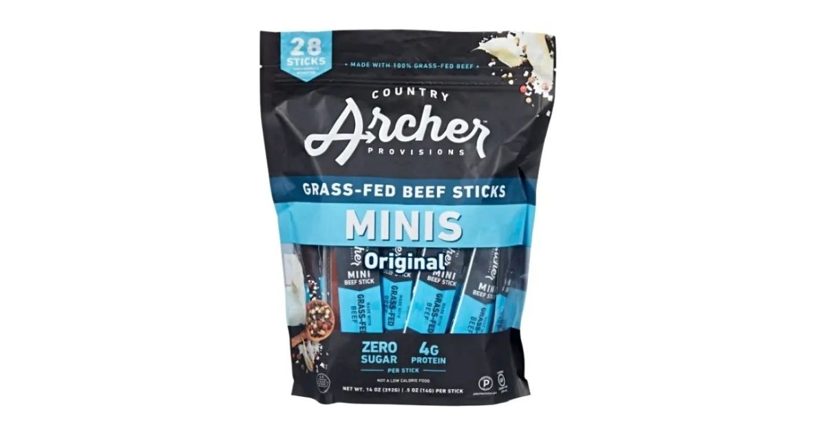 A package of Country Archer Grass-Fed Beef Stick Minis