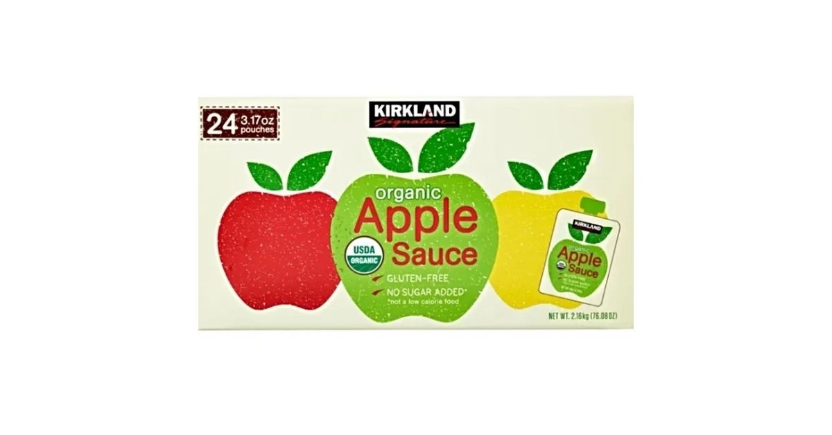 A box of Kirkland Signature Organic Applesauce
