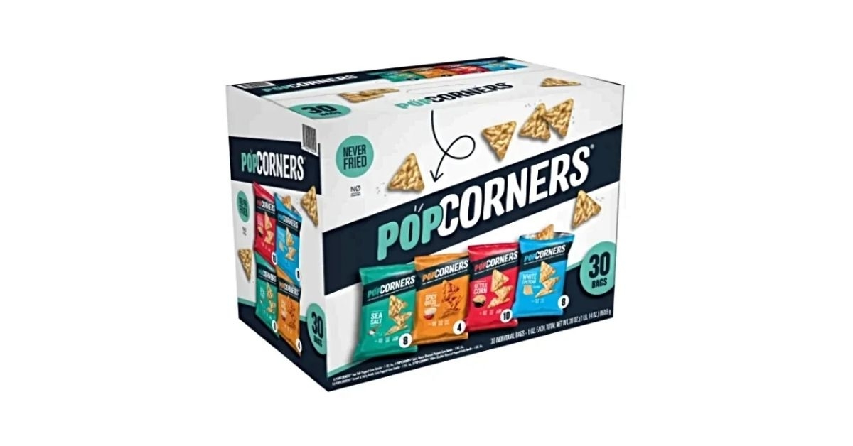 A box of PopCorners Popped Corn Snacks Variety Pack