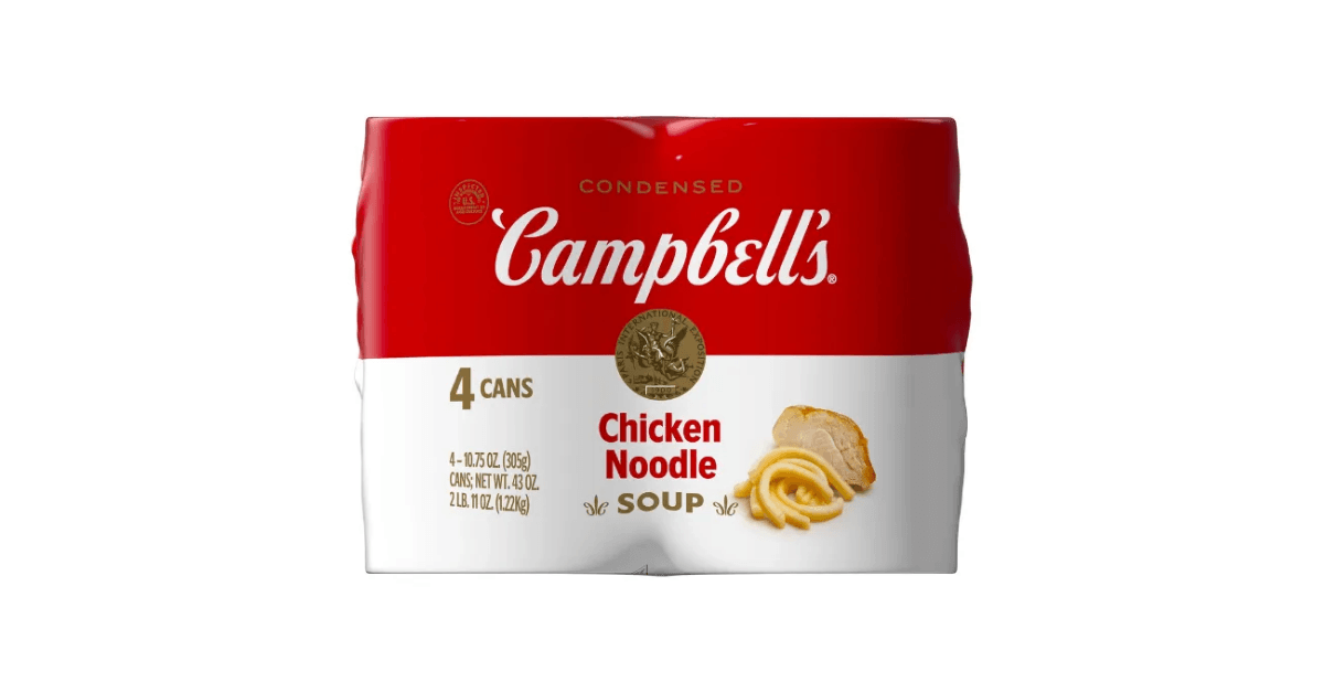Campbells chicken noodle soup in a four-can pack