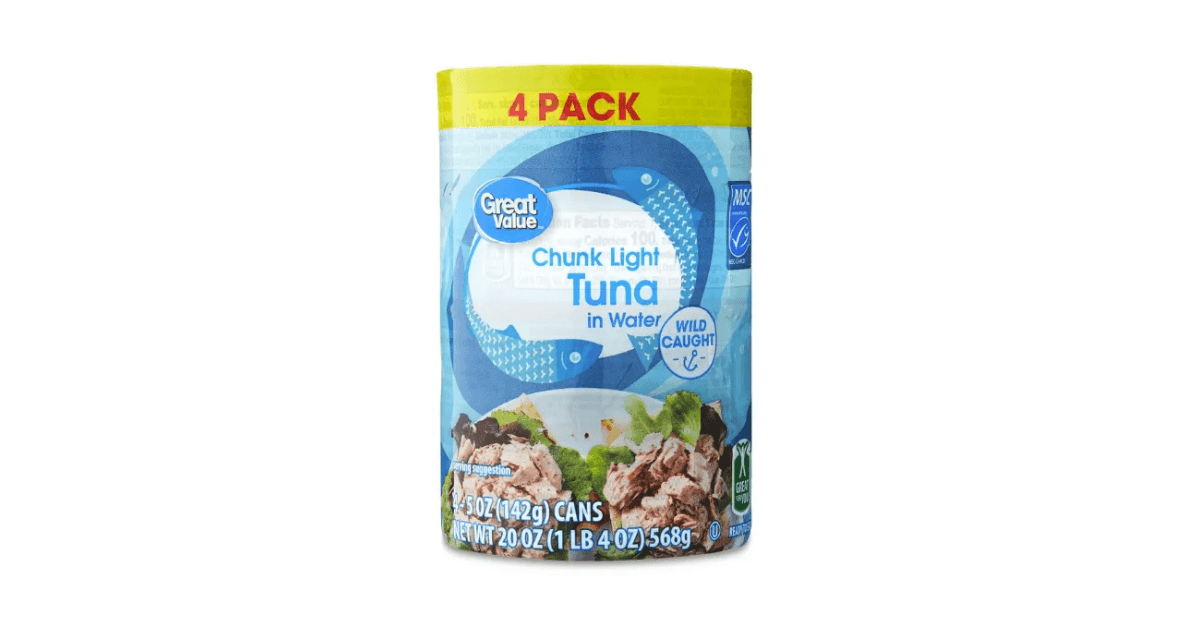 Cans of Great Value chunky tuna