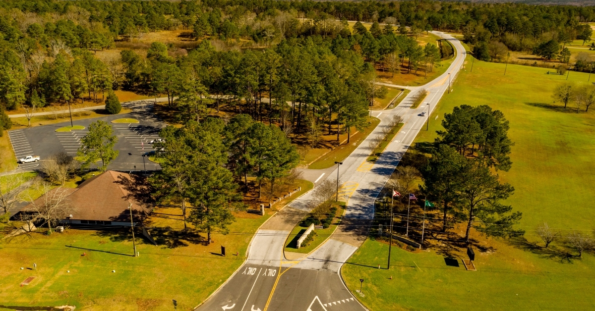 aerial photo entrance to lakepoint state park resort eufaula alabama