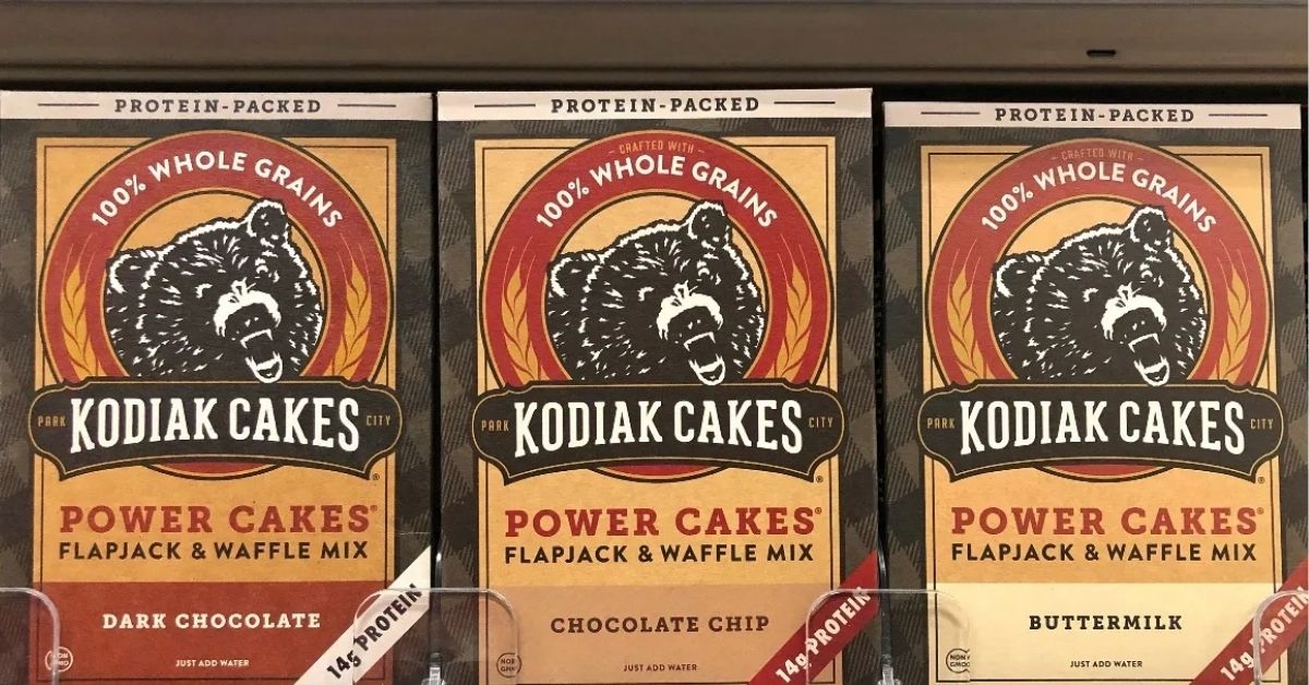 Shelf with Kodiak Cakes products