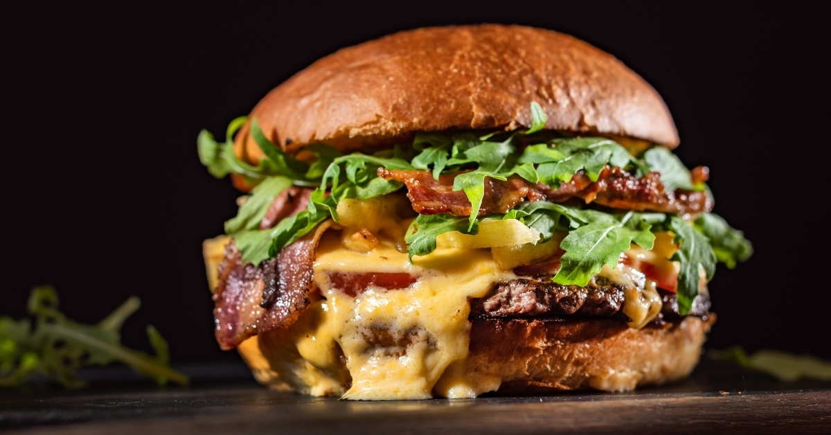 homemade beef burger with crispy bacon