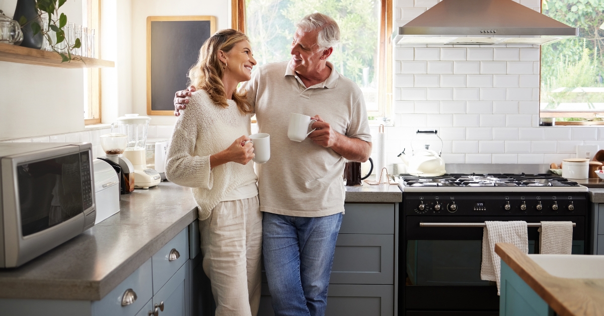 senior couple drinking coffee