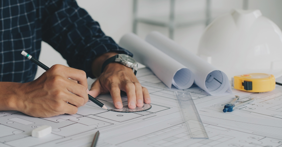 drawing plan on blue print