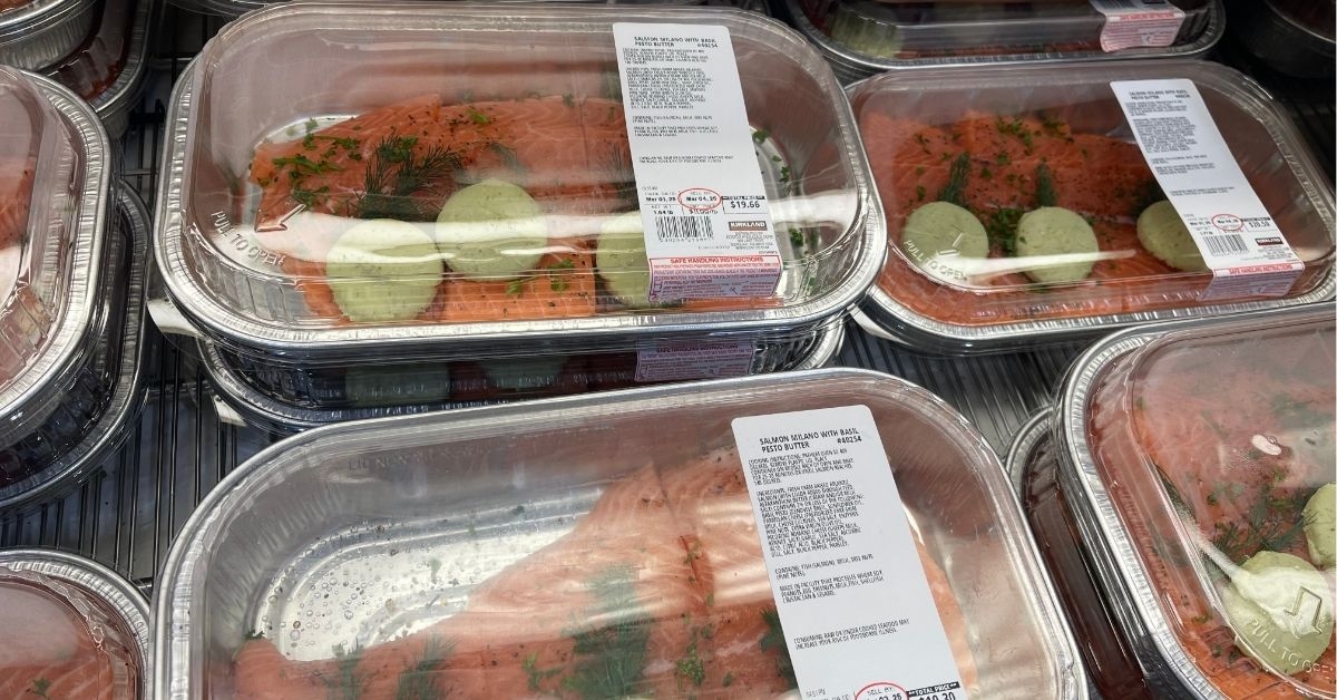 pesto butter salmon in a container