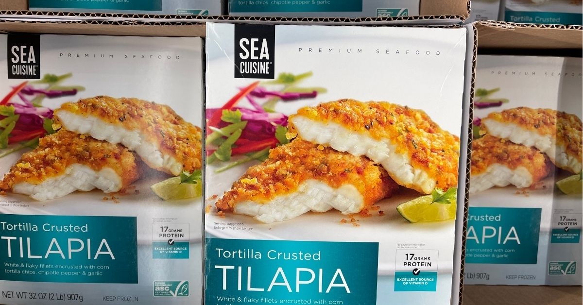 frozen tortilla crusted tilapia in a box