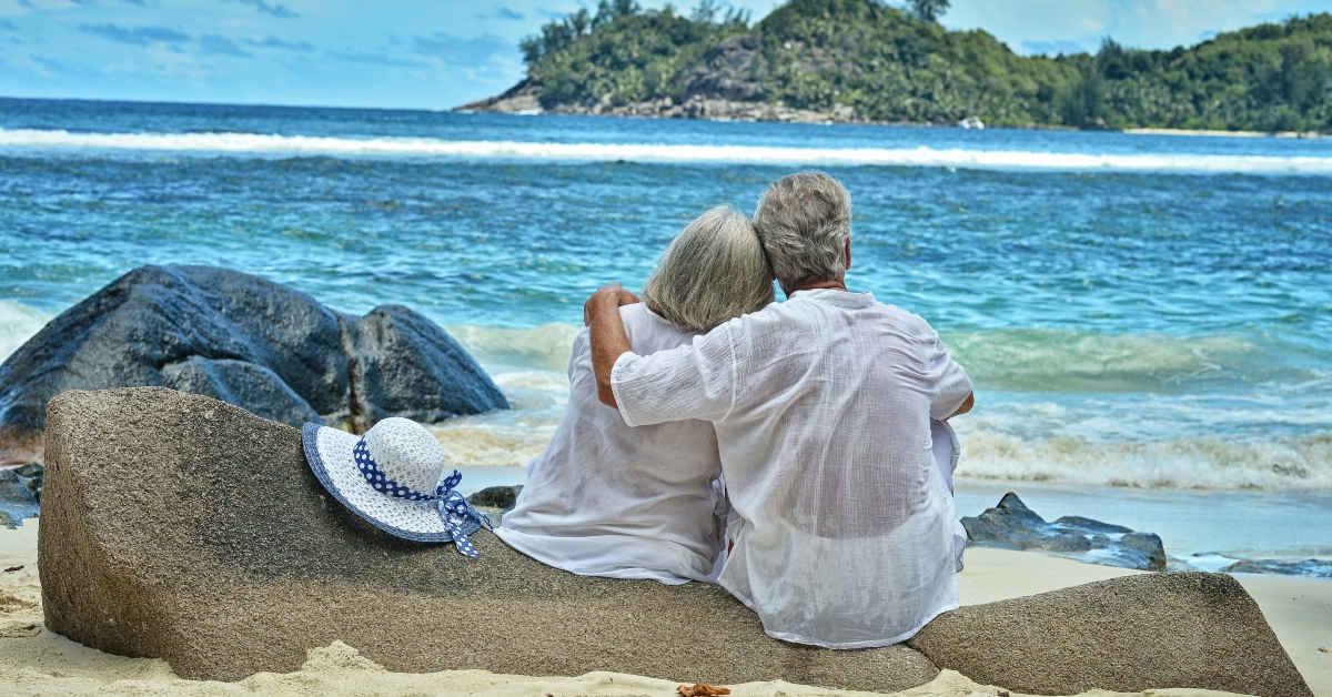 couple rest at tropical beach