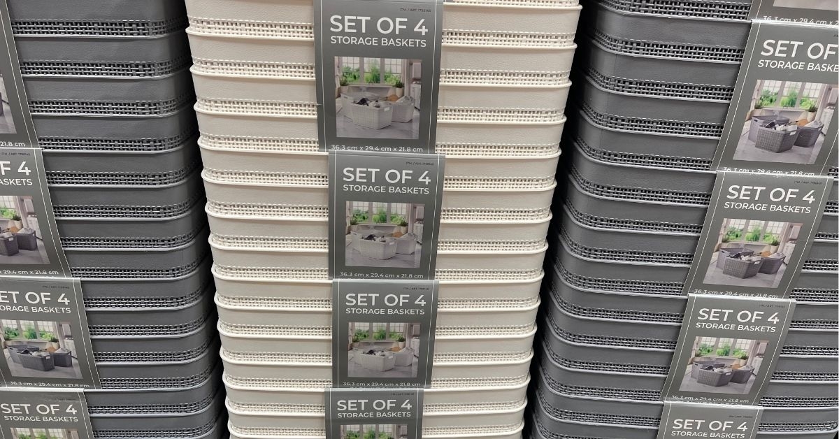 a pile of storage baskets