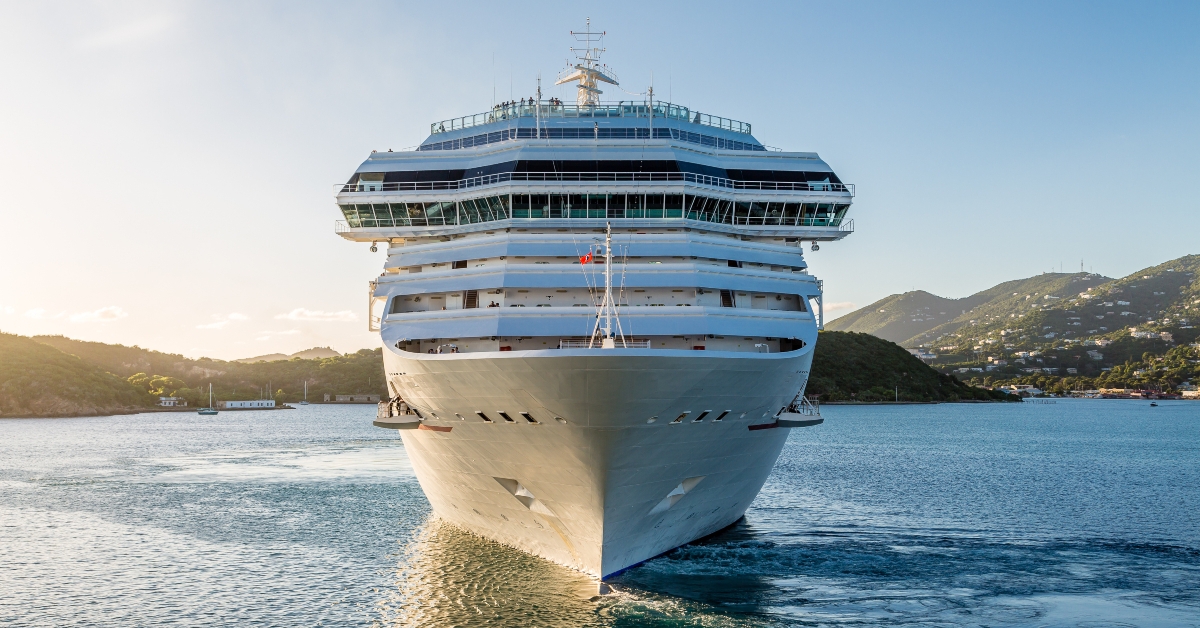 White Cruise Ship from Front