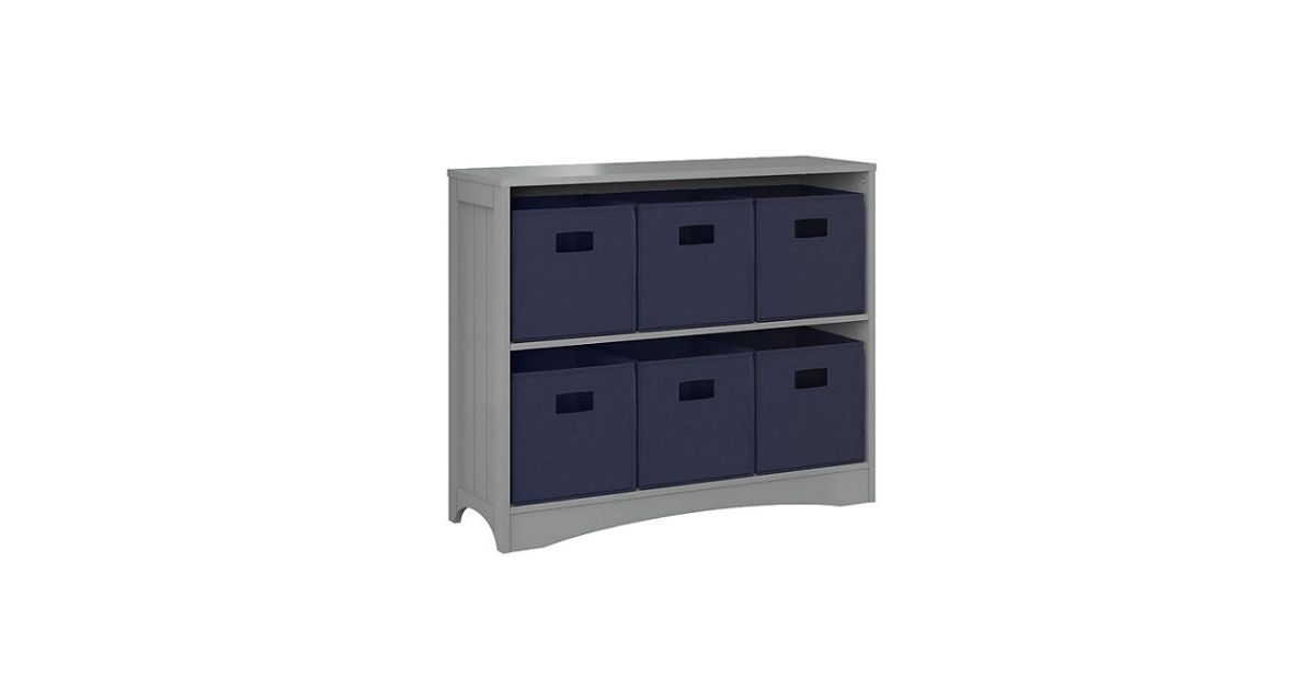 horizontal bookcase with 6 bins