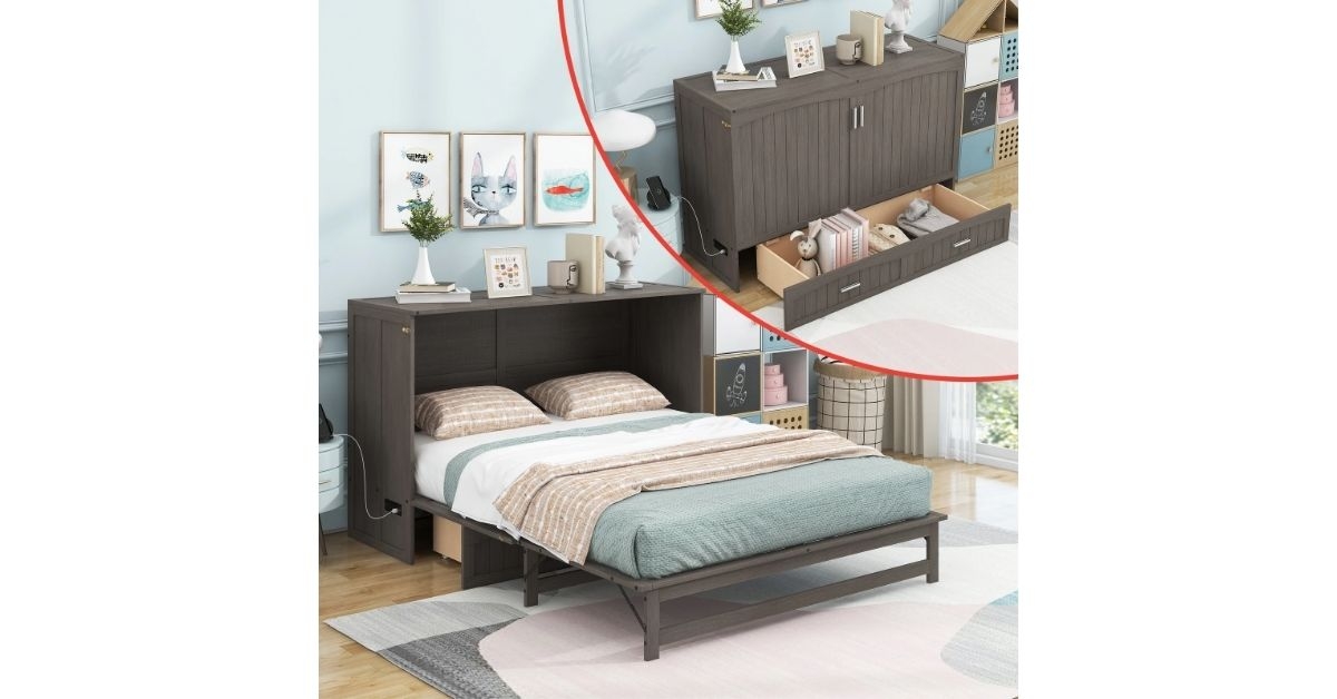 murphy bed with shelf and drawers