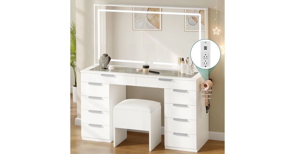 makeup vanity with light strip