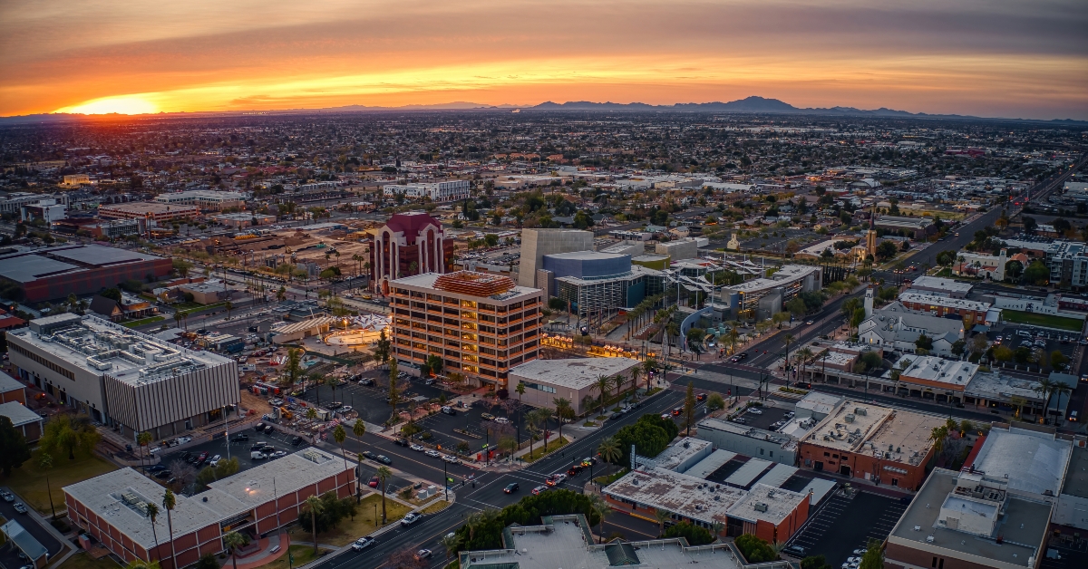 sunrise over the phoenix suburb of mesa arizona 
