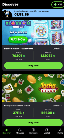 A puzzle and match game are featured on Cash Giraffe, including the gems earning potential.