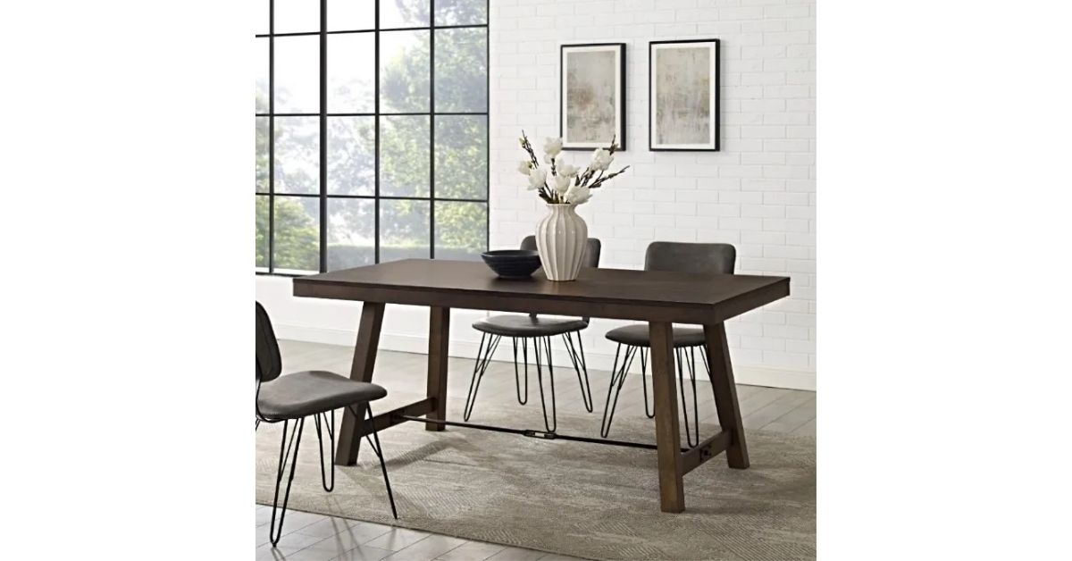 Walker Edison Modern Farmhouse Dining Table with Metal Stretcher