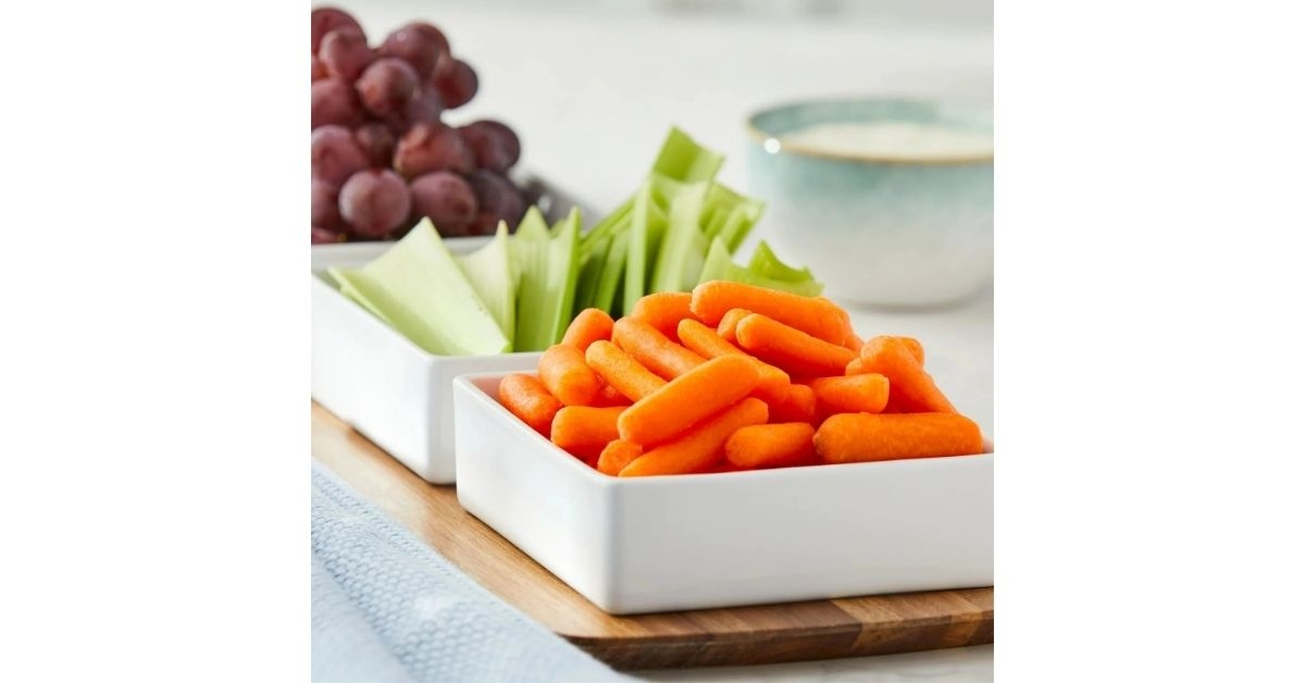 baby carrots on a square bowl