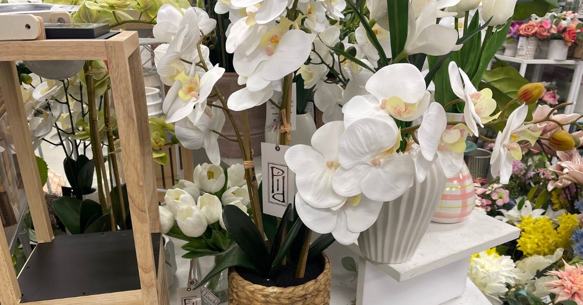 Faux flowers on display