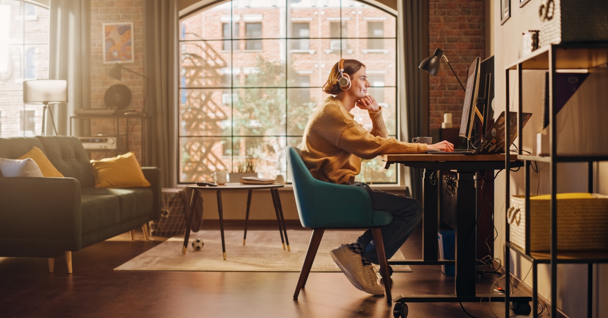 man working from home