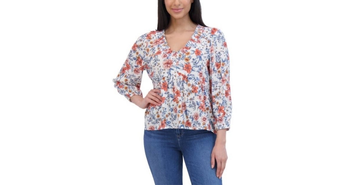 lucky brand ladies printed henna gauze top