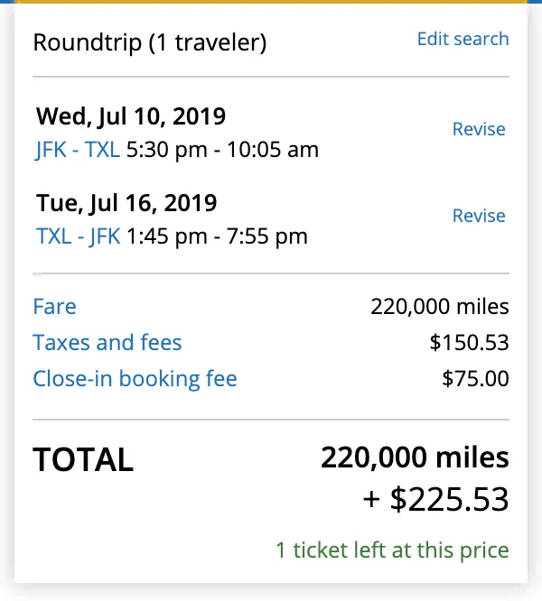 Round trip airfare from JFK to TXL and TXL to JFK.