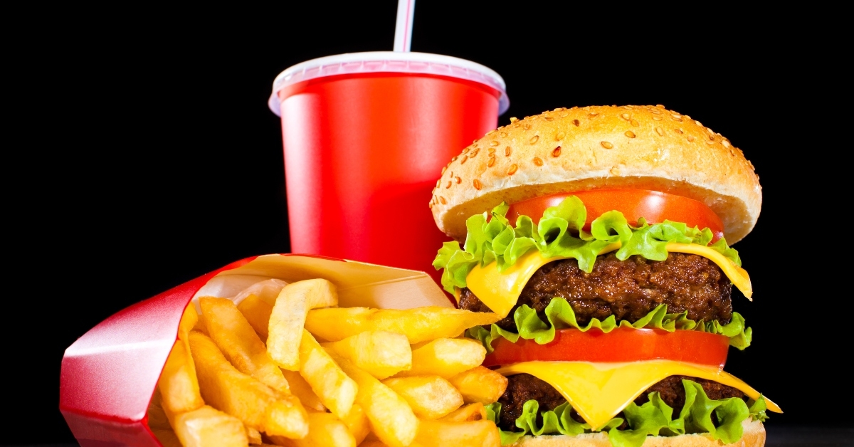 tasty hamburger and french fries
