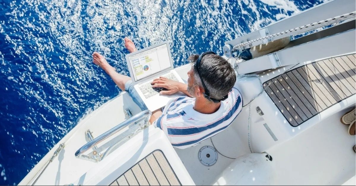 Man With Computer On Cruise 
