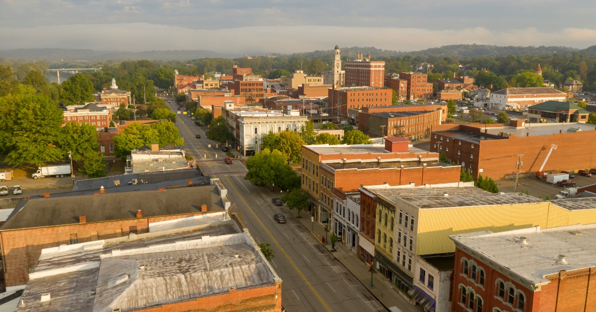 Foggy Morning Over Downtown Main Street Marietta