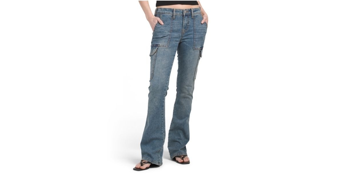 denim cargo bootcut jeans