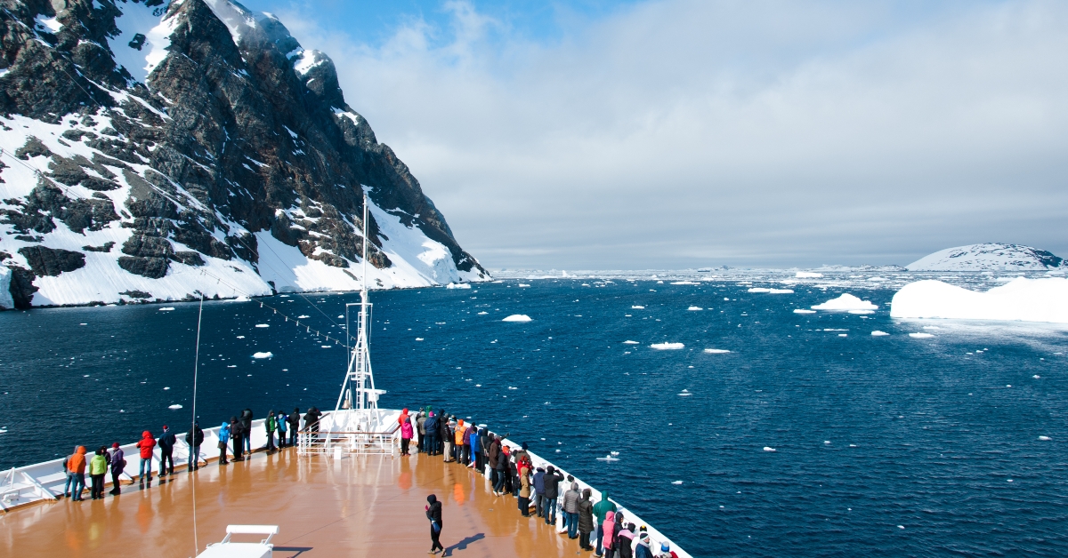 cruise ship in the waters of Antarctica