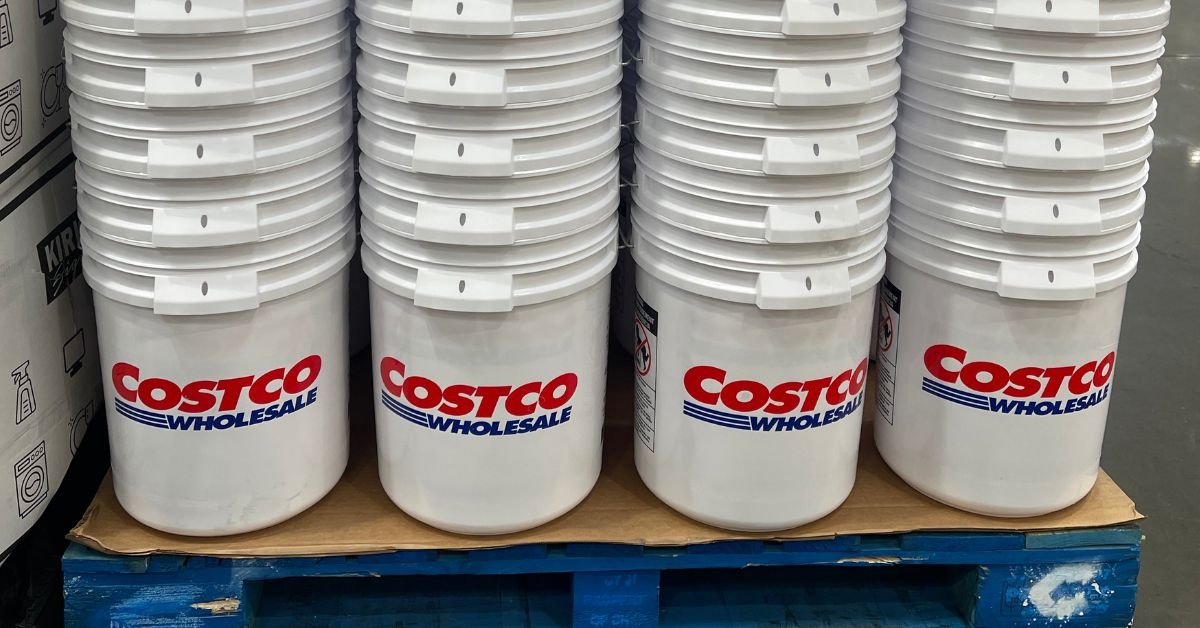 a stack of buckets