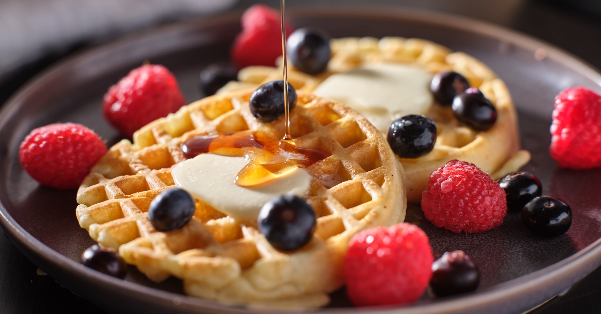 breakfast plate with waffles