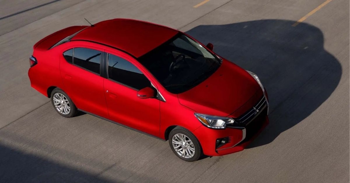 a red mitsubishi mirage