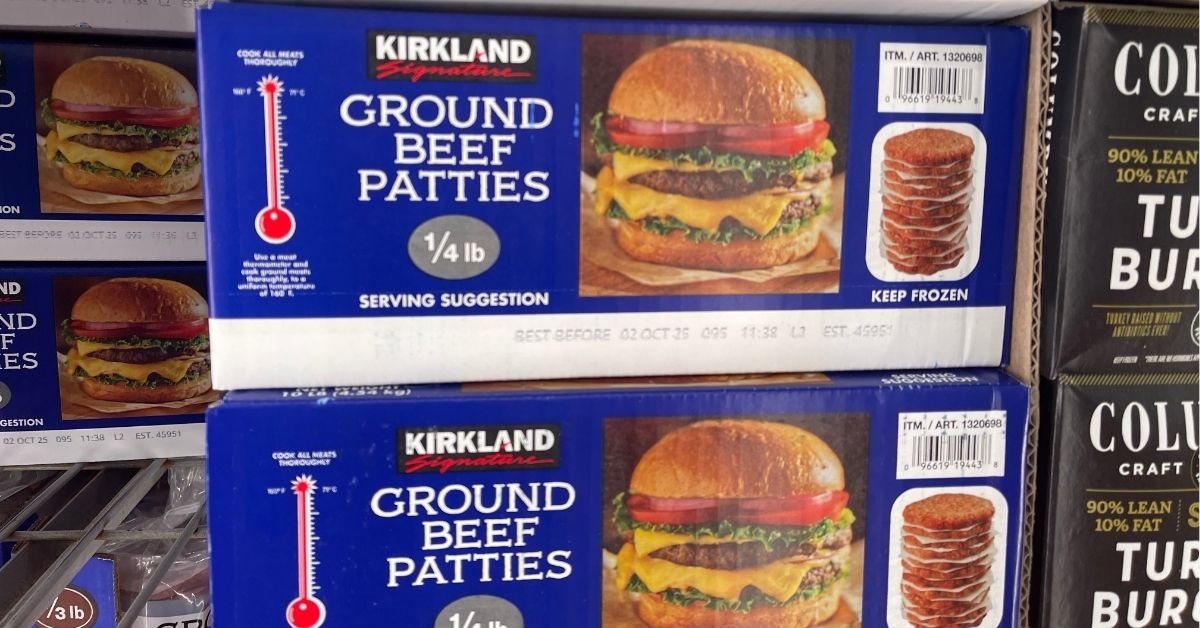 a box of ground beef patties