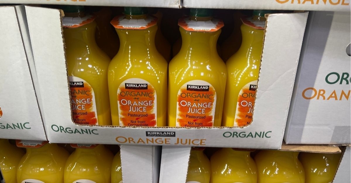 bottles of organic orange juice