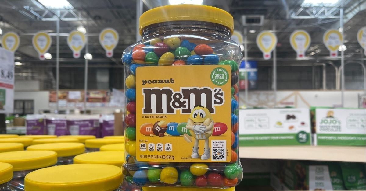 m and m peanut in a small container