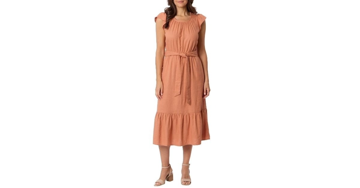 briggs womens linen blend tiered dress