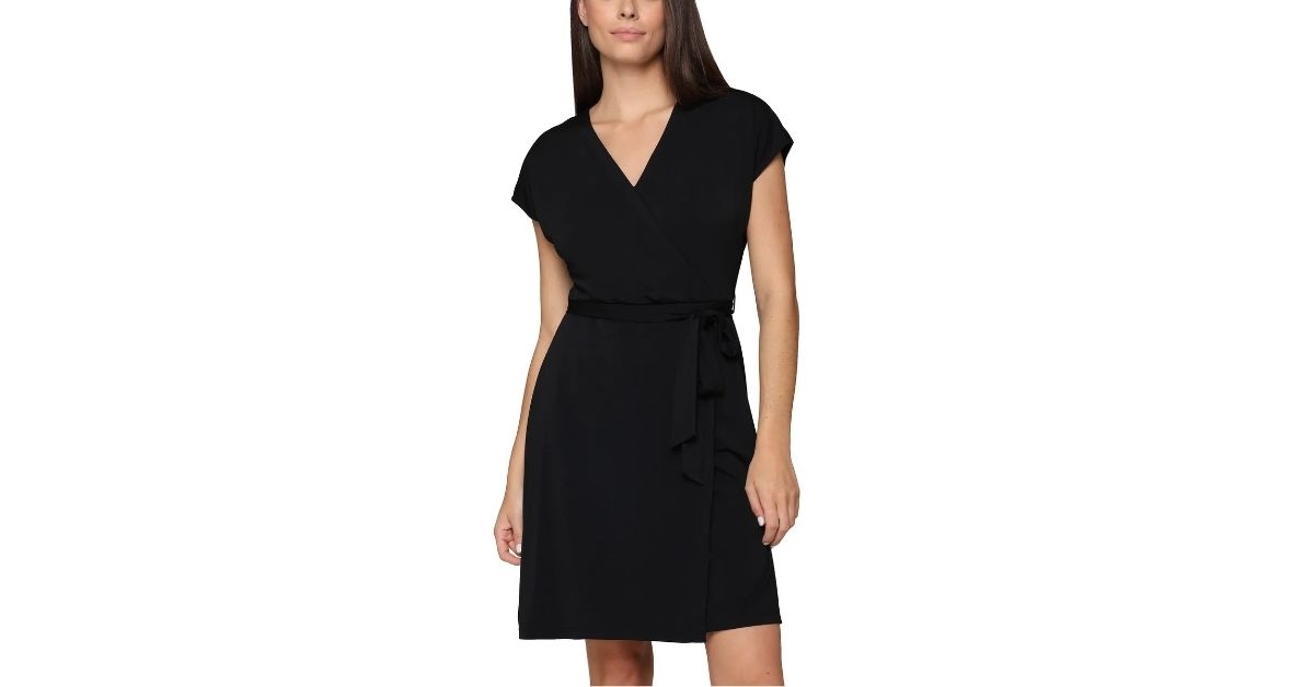 nicole miller womens faux wrap dress