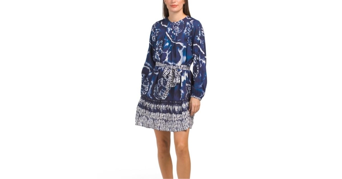 mixed print mini dress