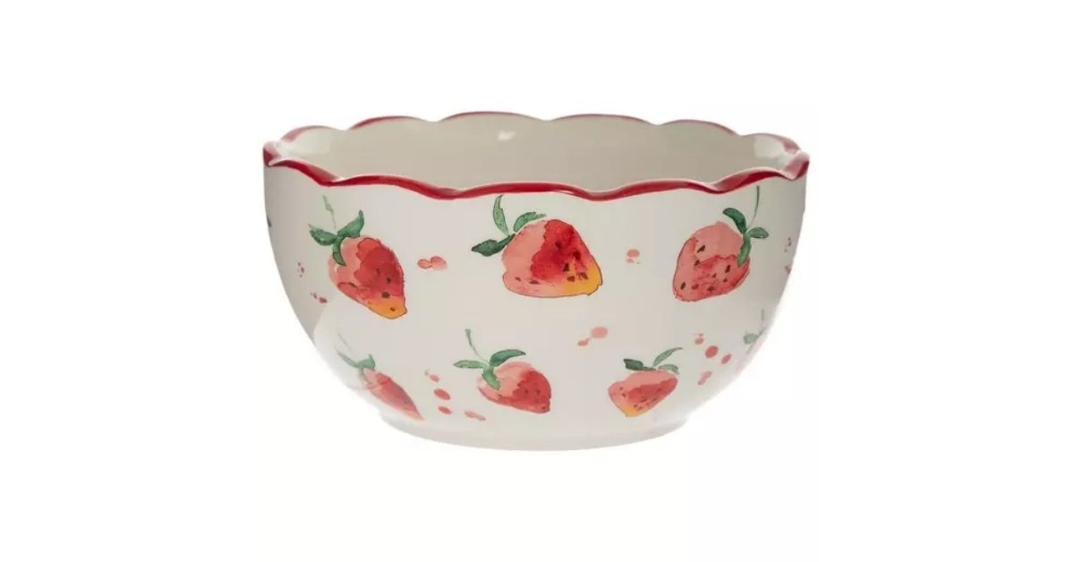 strawberry designed scalloped bowl