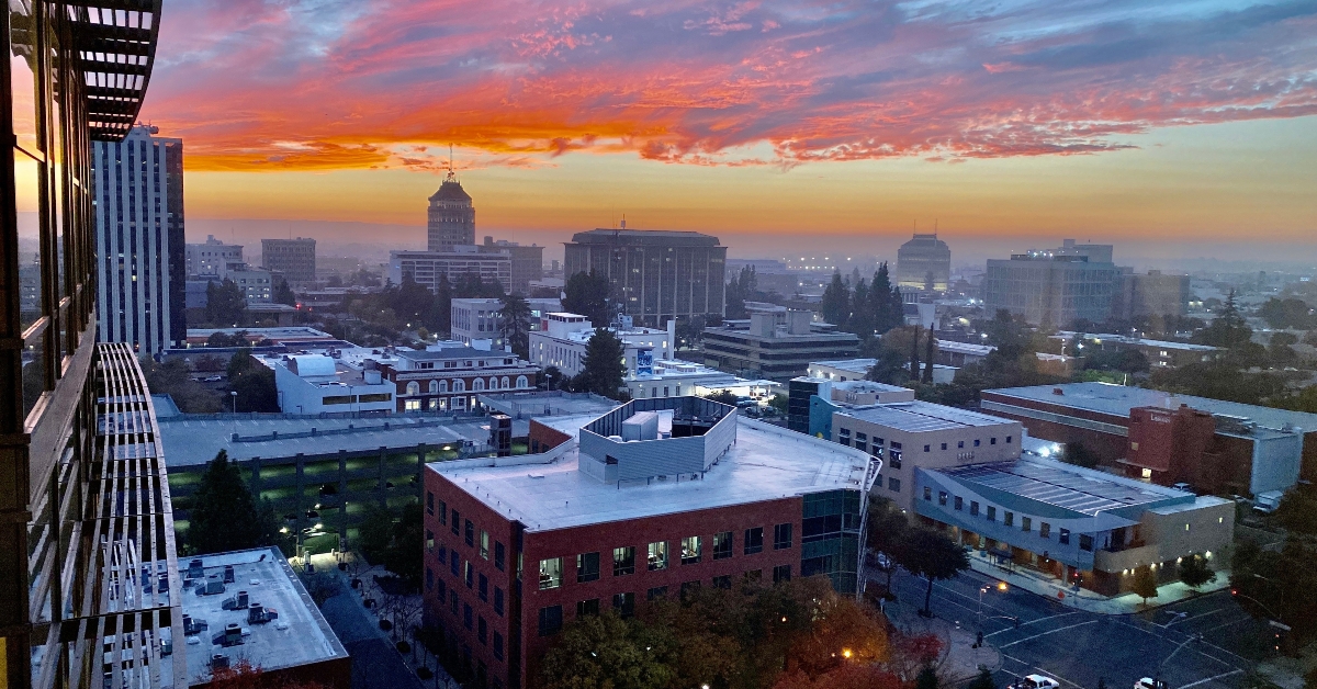 sunset over downtown fresno