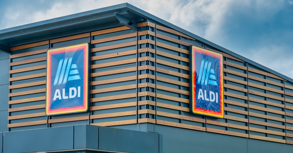 aldi supermarket shop front with logo