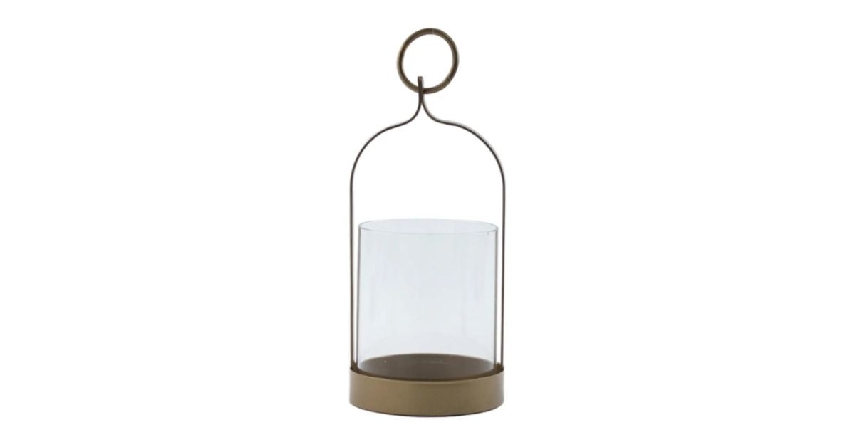 metal glass lantern with ring handle