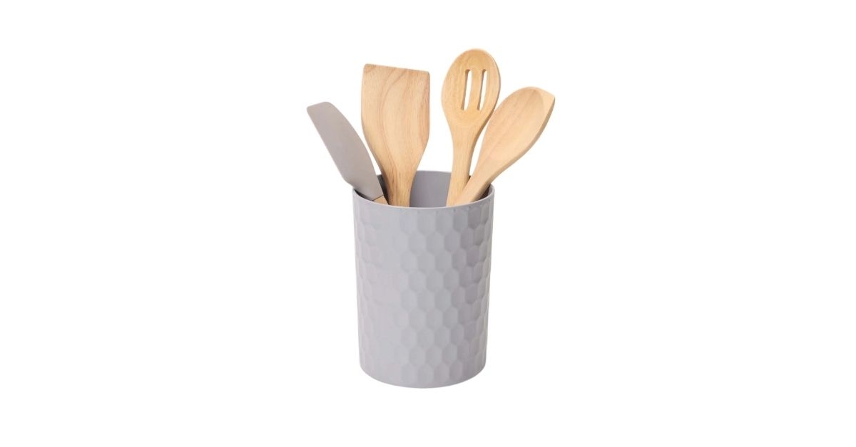 five piece utensil wood tool set