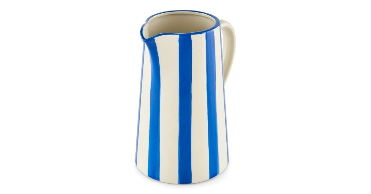 blue stripe ceramic pitcher vase